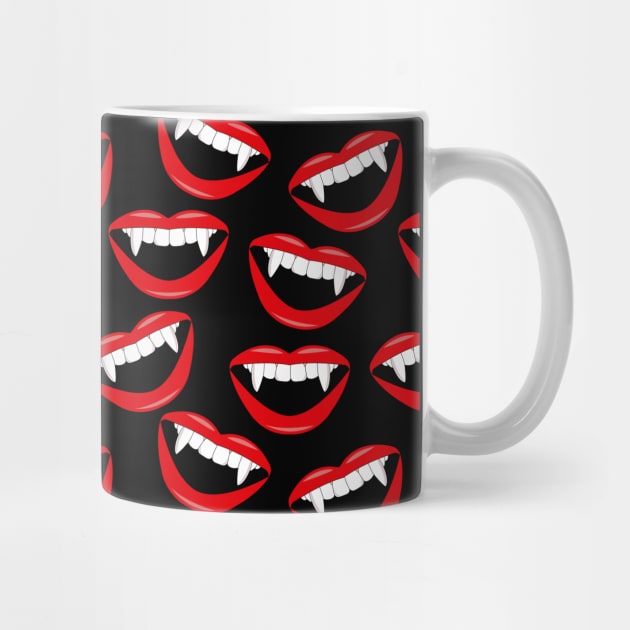 Vampire Red Lips and Fangs Pattern by HotHibiscus